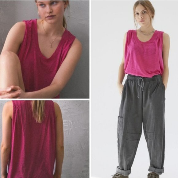 NWT Urban Outfitters Aimee Pleated Burnout Berry Pink Tank Top L - Picture 1 of 4
